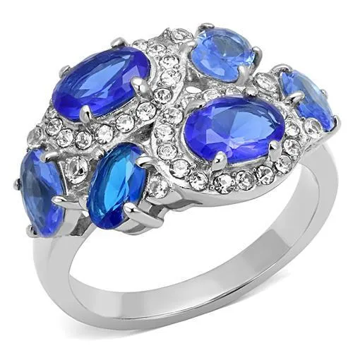 High polished (no plating) Stainless Steel Ring with Synthetic Synthetic Glass in Sapphire for Women Style TK3030