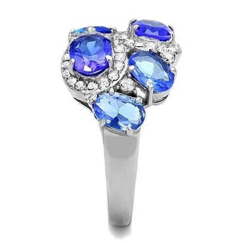 High polished (no plating) Stainless Steel Ring with Synthetic Synthetic Glass in Sapphire for Women Style TK3030