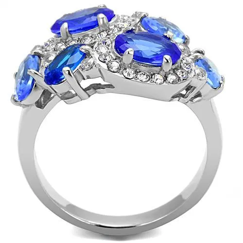 High polished (no plating) Stainless Steel Ring with Synthetic Synthetic Glass in Sapphire for Women Style TK3030