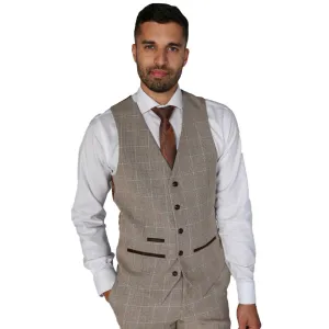 Holland - Men's Beige Check Waistcoat Office Wedding Prom