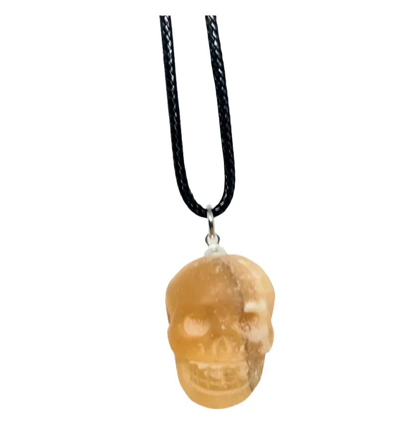 Honey Calcite Crystal Skull Pendant Necklace