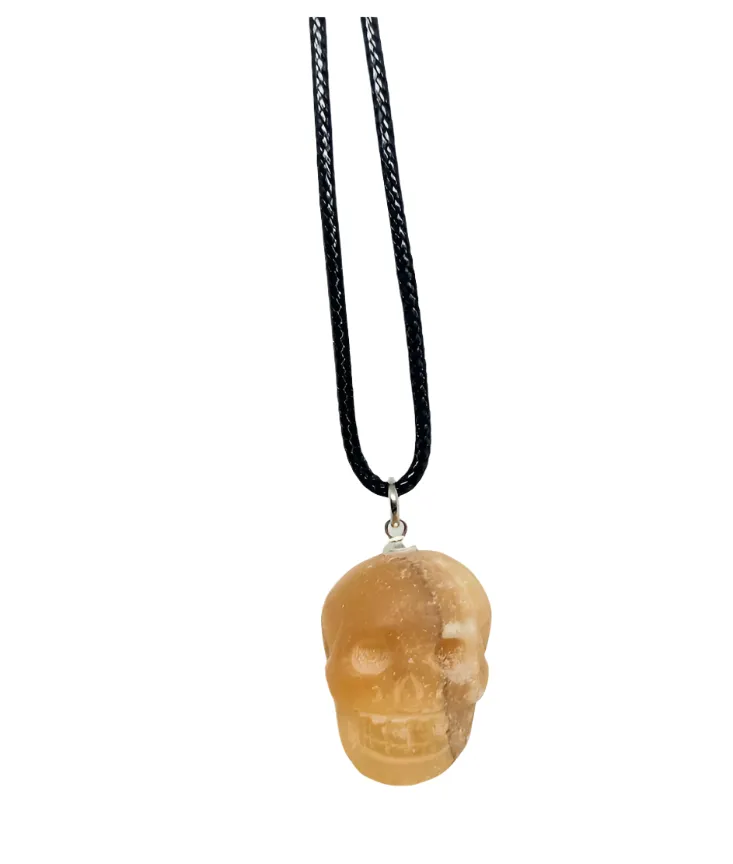 Honey Calcite Crystal Skull Pendant Necklace