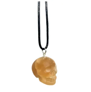 Honey Calcite Crystal Skull Pendant Necklace