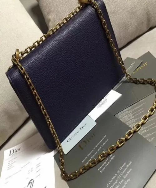 J’Adior Calfskin Flap Bag Dark Blue