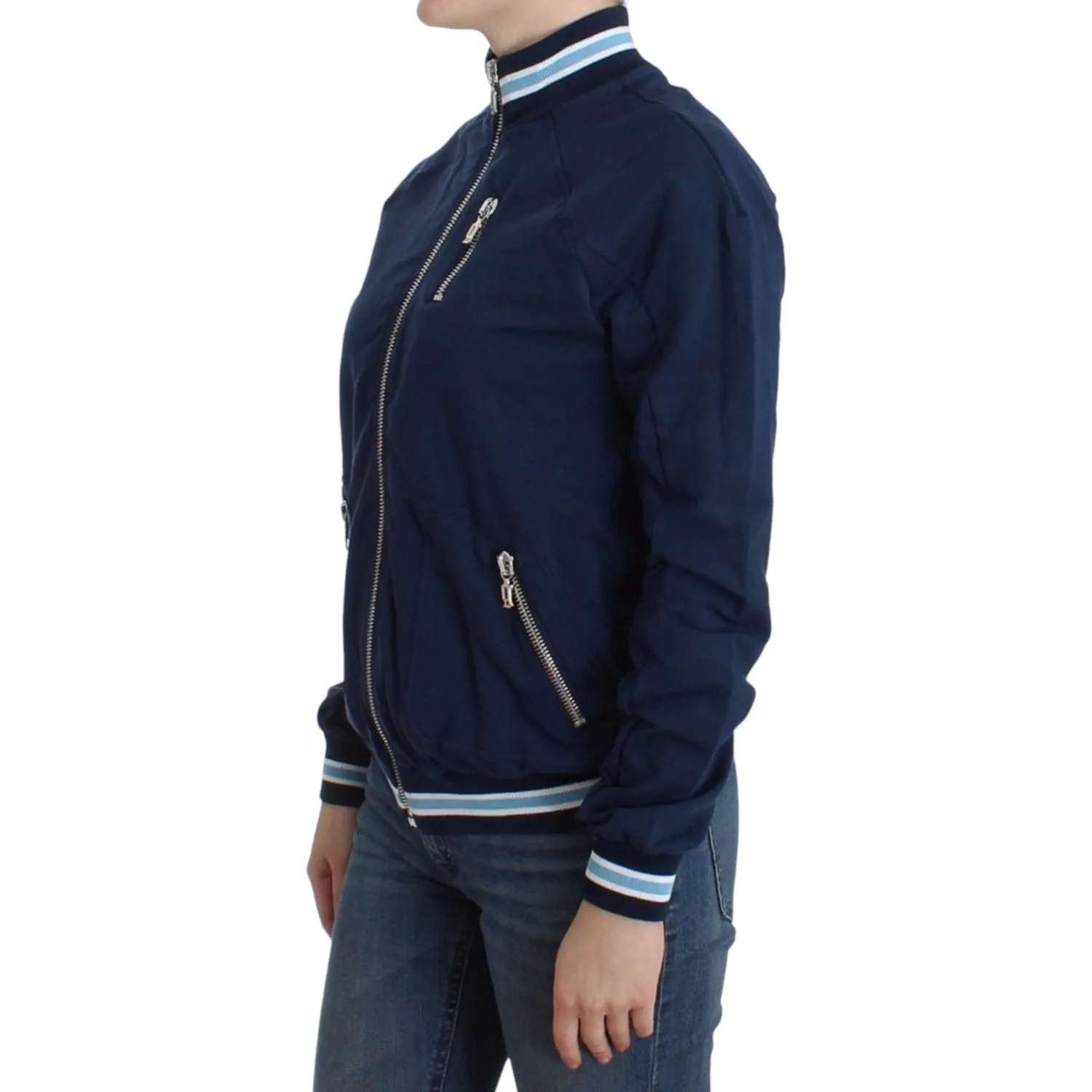 John Galliano Chic Blue Zip Cardigan with Logo Detail