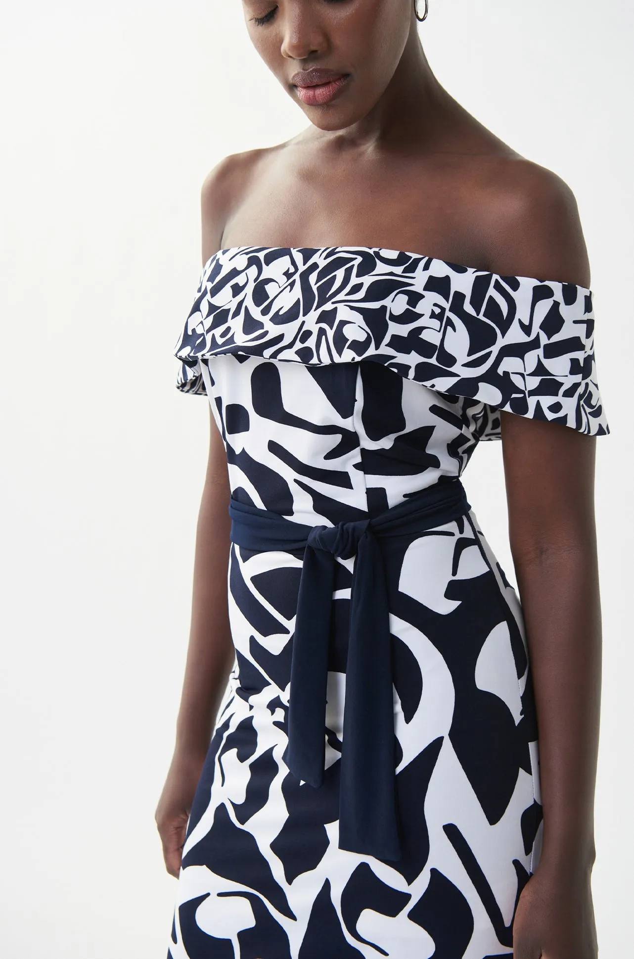 Joseph Ribkoff - Printed Off Shoulder Fitted Dress