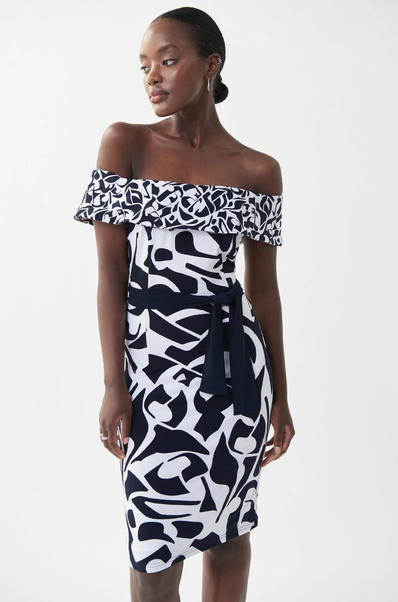 Joseph Ribkoff - Printed Off Shoulder Fitted Dress