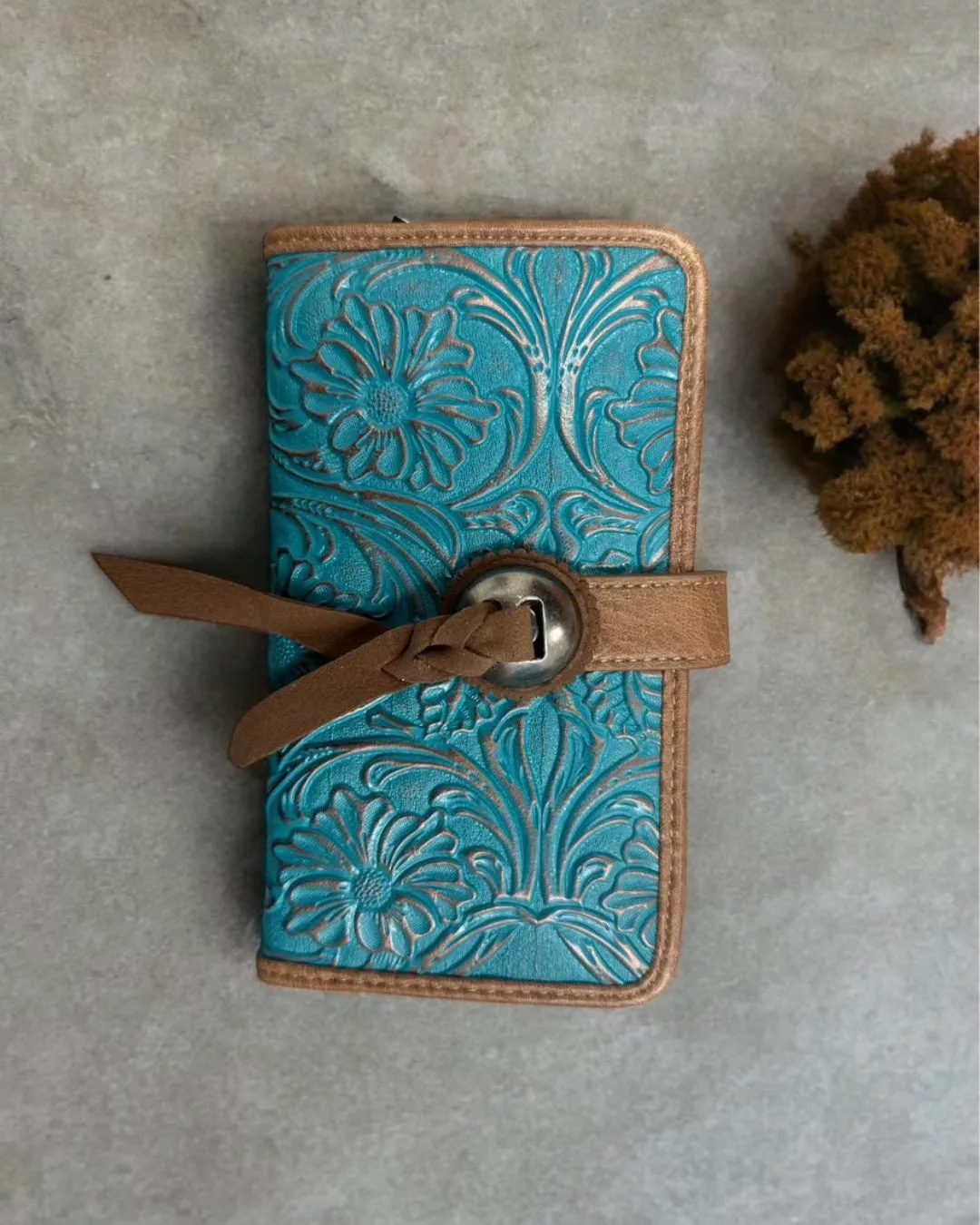 Justin Floral Tooled Turquoise Slim Wallet 24020775W