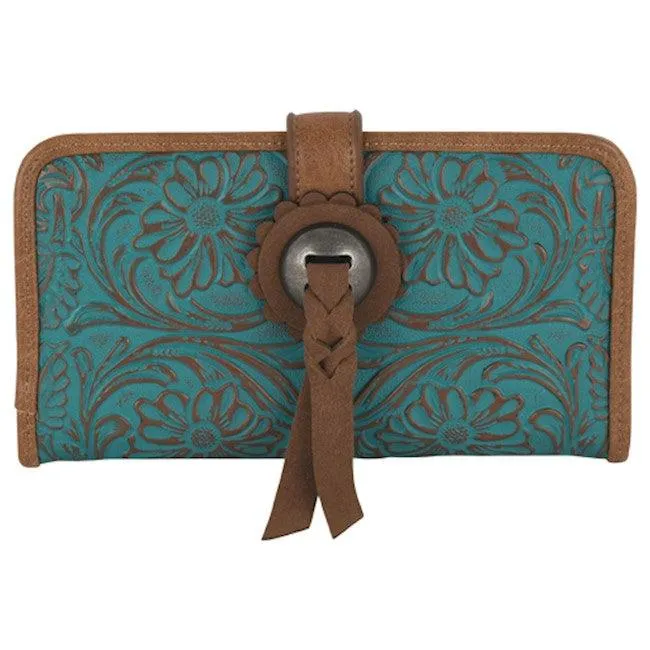 Justin Floral Tooled Turquoise Slim Wallet 24020775W