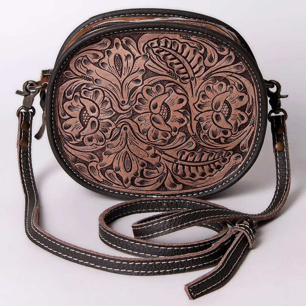 KBG107 - KBG107 -CANTEEN Hand Tooled Saddle Leather and Upcycled Canvas Ladies Bag H6.5XW8XD2 KBG107