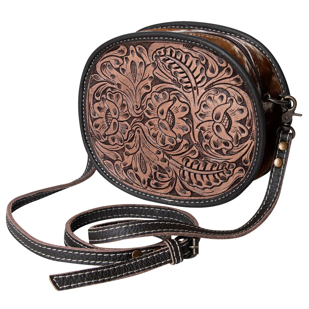 KBG107 - KBG107 -CANTEEN Hand Tooled Saddle Leather and Upcycled Canvas Ladies Bag H6.5XW8XD2 KBG107