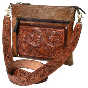 KBK110 - KBK110 -CROSS BODY Hand Tooled Saddle Leather with Cowhide Leather Ladies Bag KBK110 - KBK1