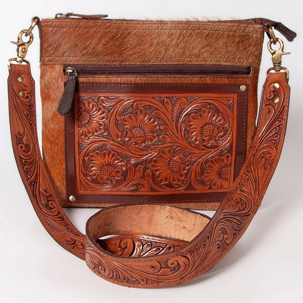 KBK110 - KBK110 -CROSS BODY Hand Tooled Saddle Leather with Cowhide Leather Ladies Bag KBK110 - KBK1