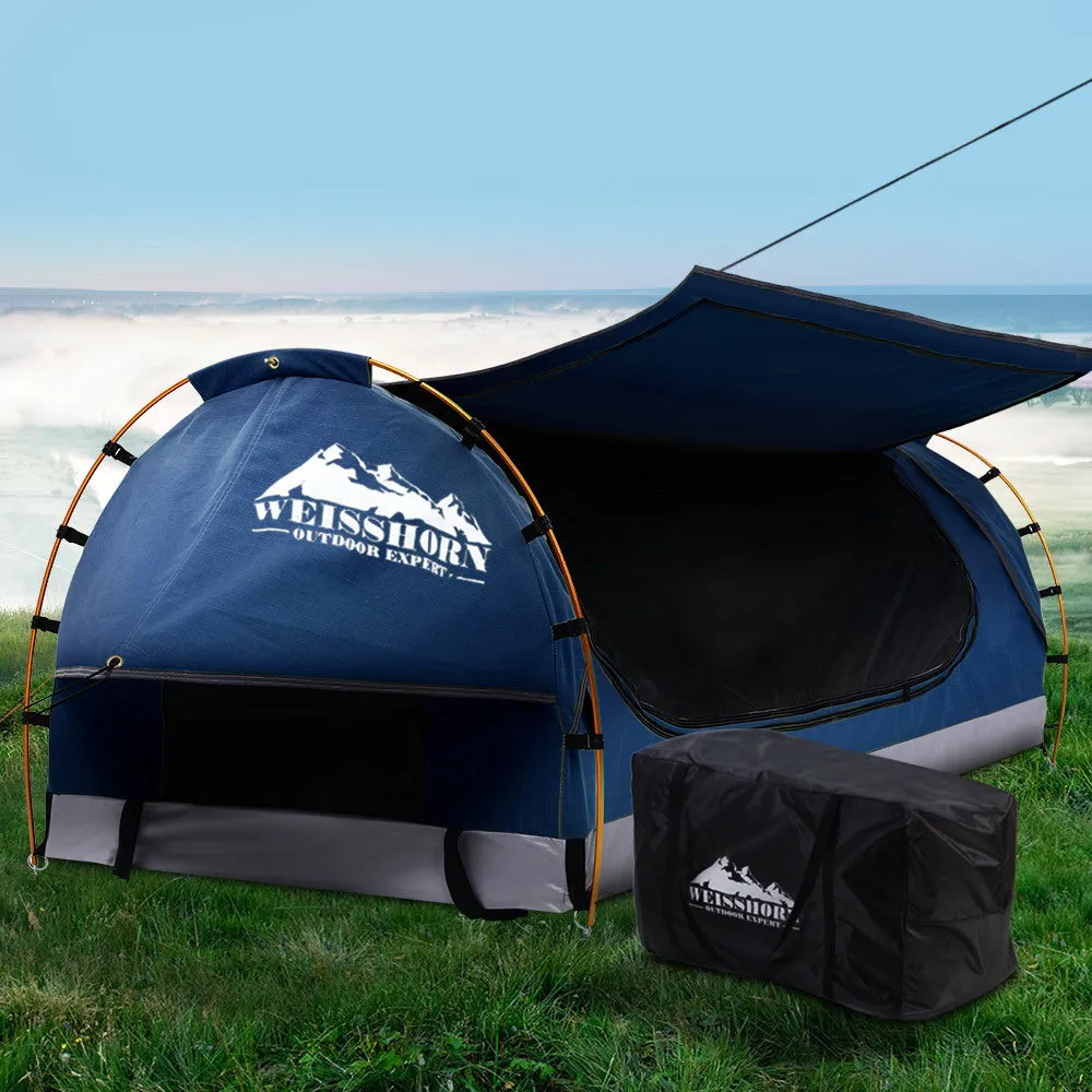 King Single Swag Camping Swags Canvas Free Standing Dome Tent Blue