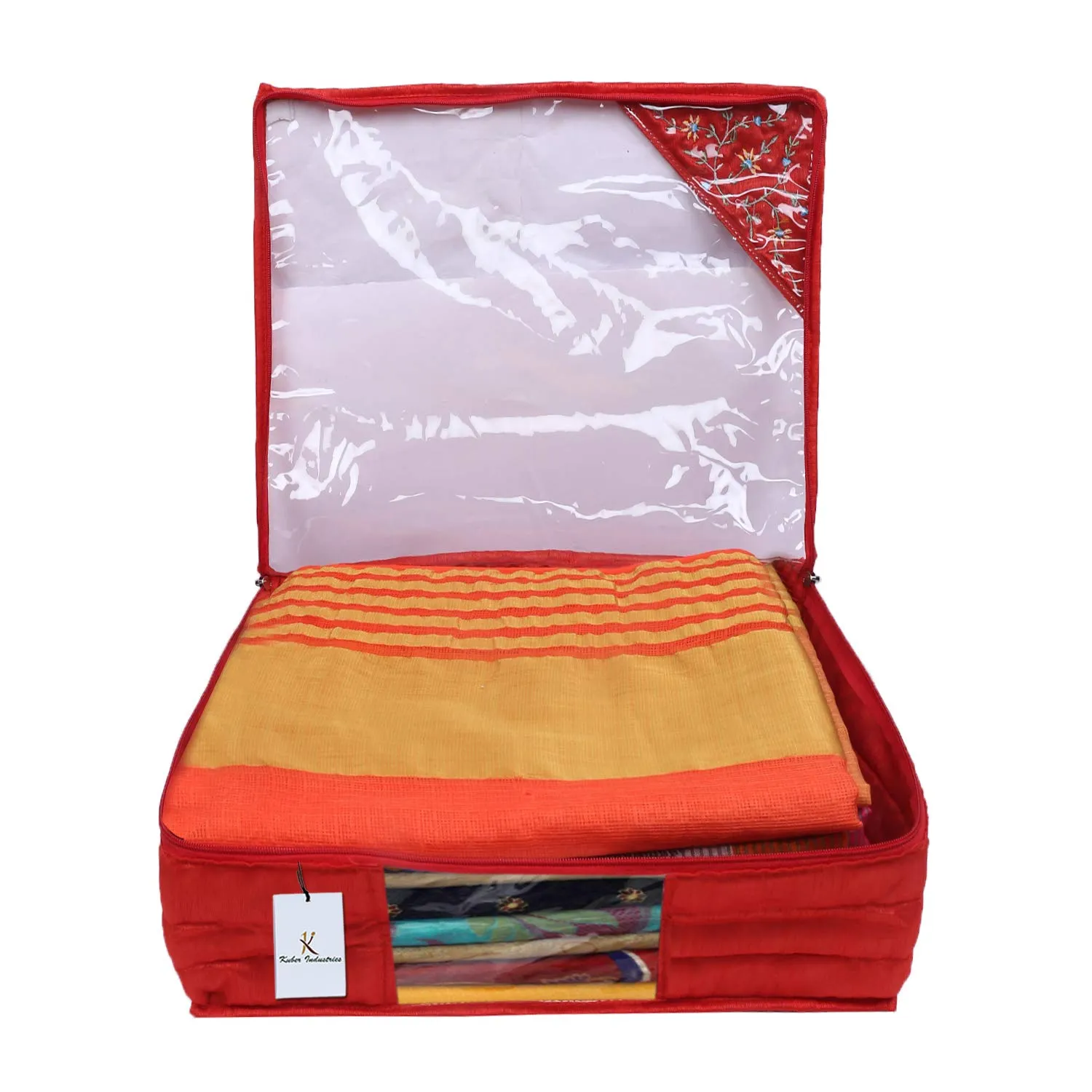 Kuber Industries 3 Layered Quilted Silk Saree Cover (Red) -CTLTC10617