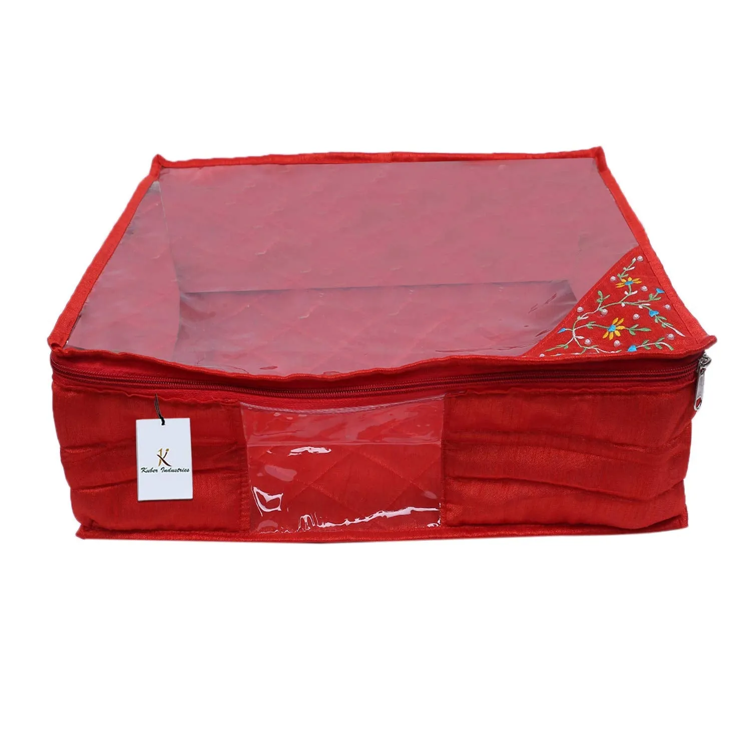 Kuber Industries 3 Layered Quilted Silk Saree Cover (Red) -CTLTC10617