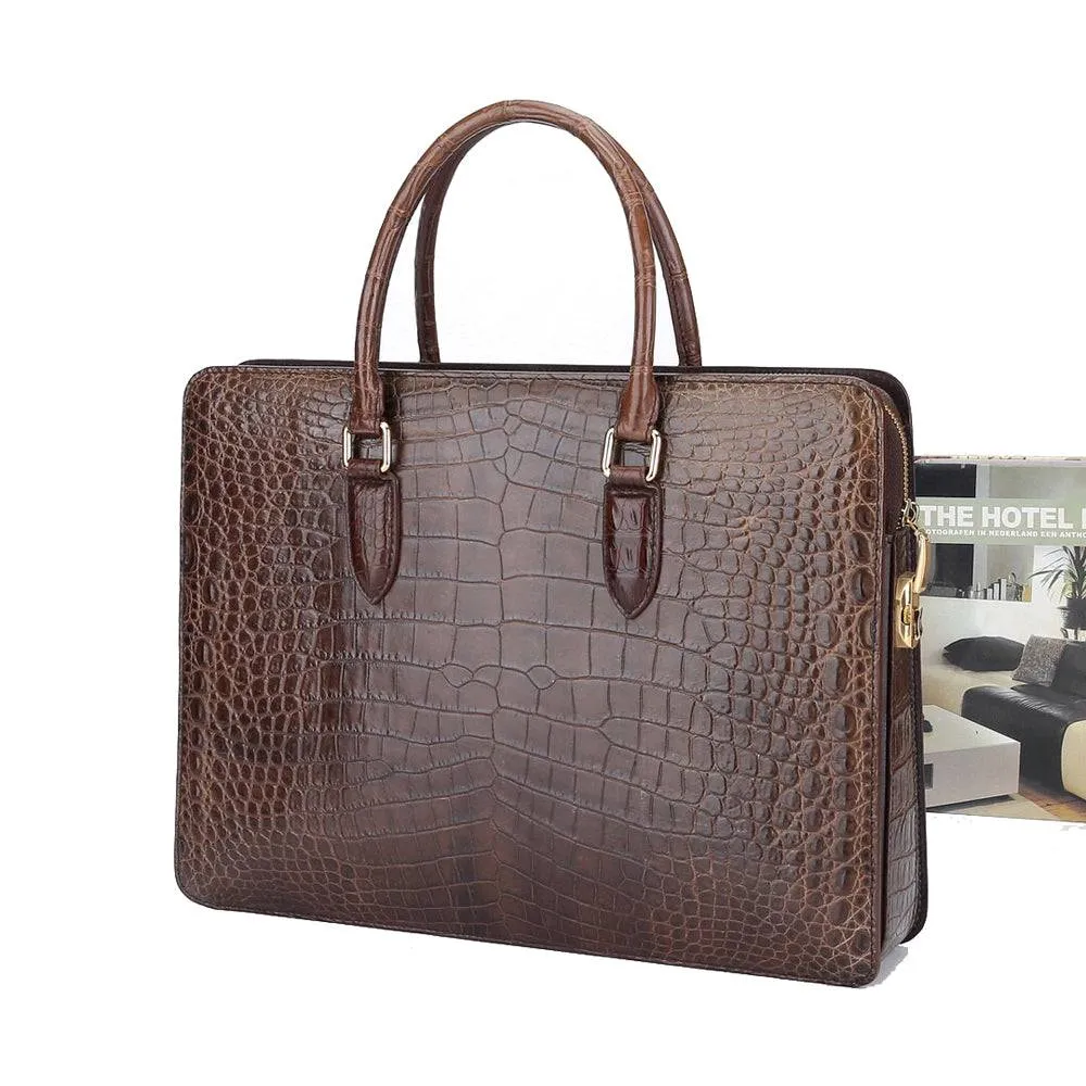 Large Crocodile Leather Laptop Business Briefcase With Password Code Lock