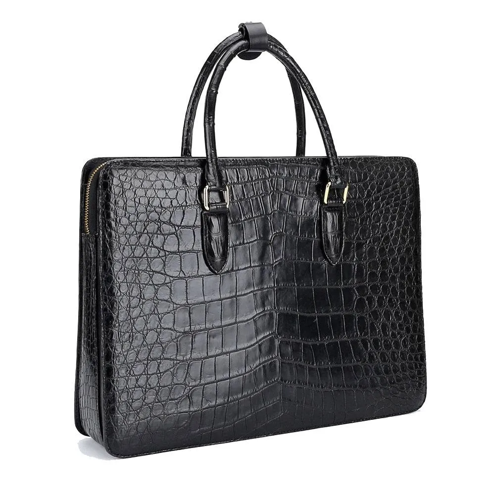 Large Crocodile Leather Laptop Business Briefcase With Password Code Lock