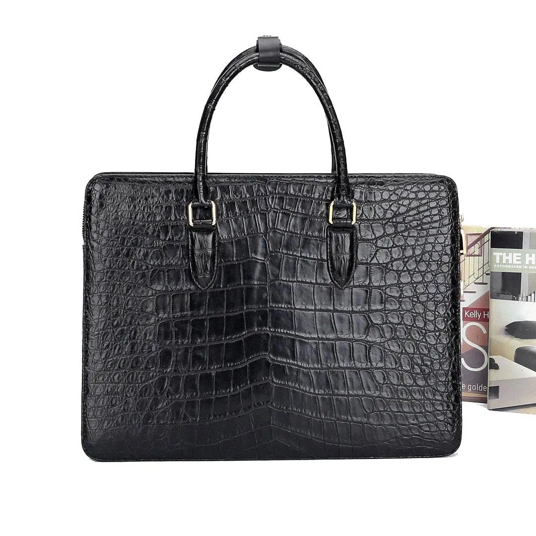 Large Crocodile Leather Laptop Business Briefcase With Password Code Lock