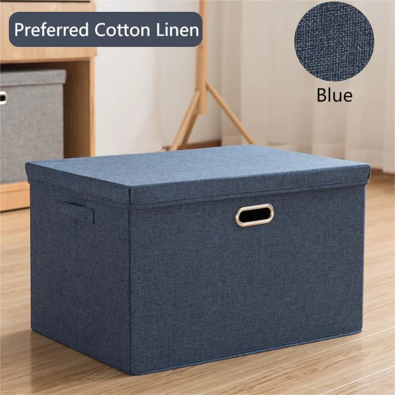 Large Linen Fabric Collapsible Storage Bins with Lid