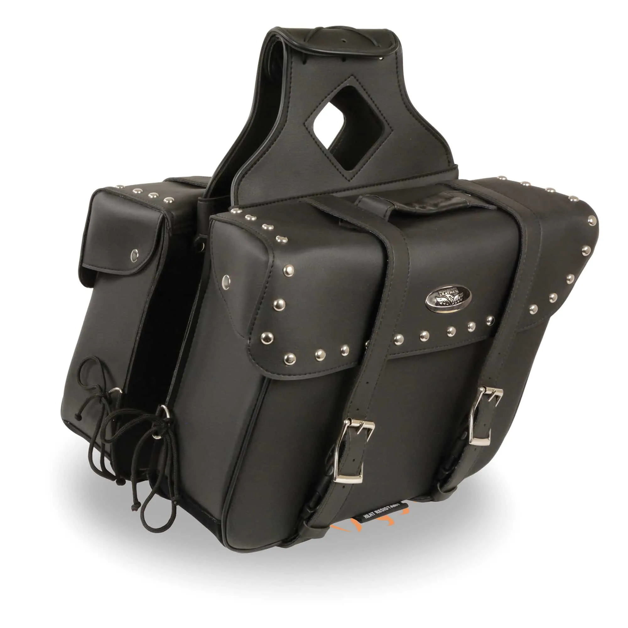 Large Zip-Off PVC Slanted Throw Over Studded Saddle Bag (15X12X5X22)