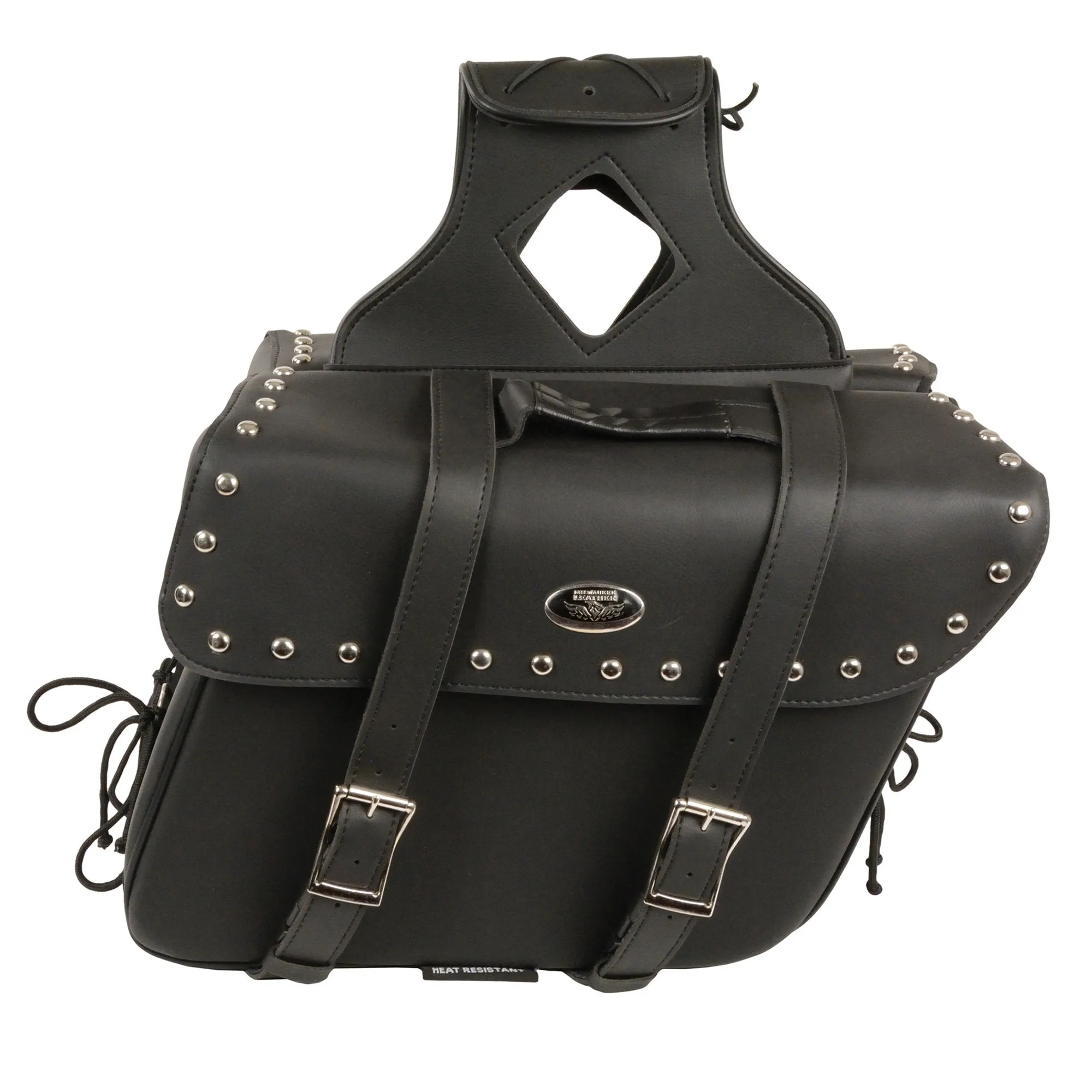 Large Zip-Off PVC Slanted Throw Over Studded Saddle Bag (15X12X5X22)