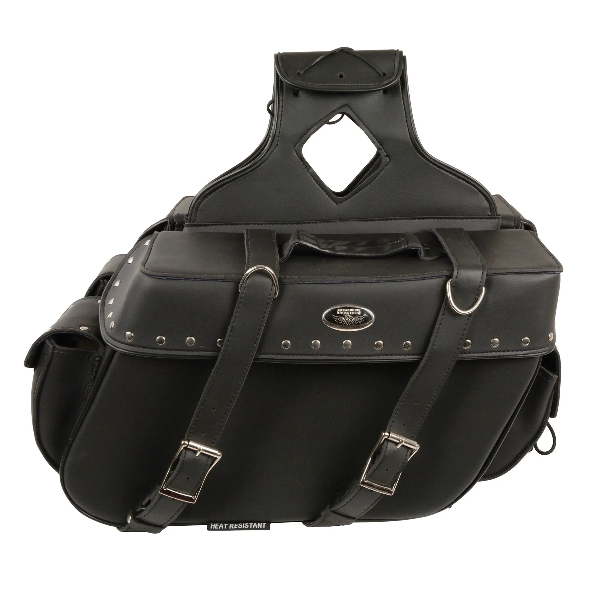 Large Zip-Off PVC Throw Over Riveted Saddle Bag (16X11X6X22)