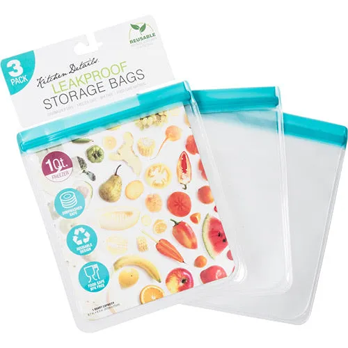 Leakproof Reusable Storage Bags 1 quart (3 pack)