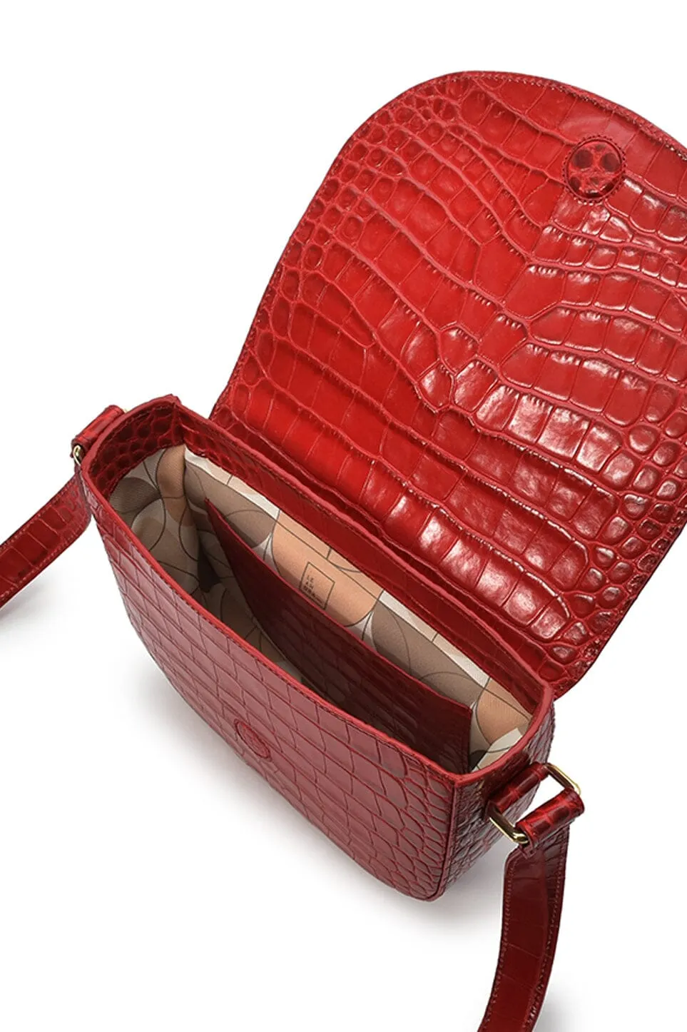 Leandra Red Coconut Embossed Leather Flap Crossbody Bag