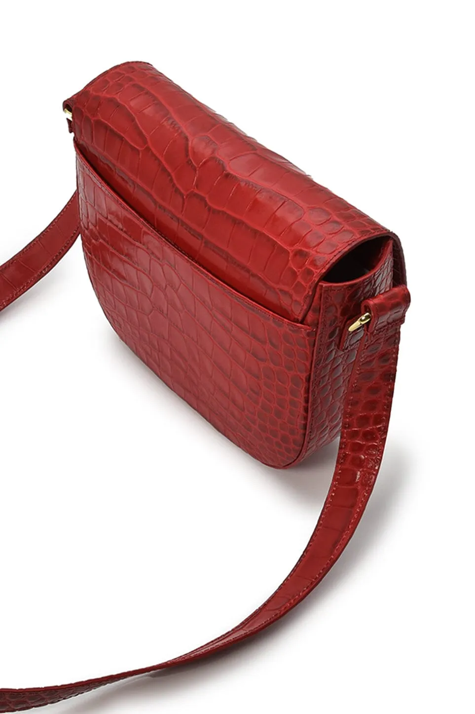 Leandra Red Coconut Embossed Leather Flap Crossbody Bag