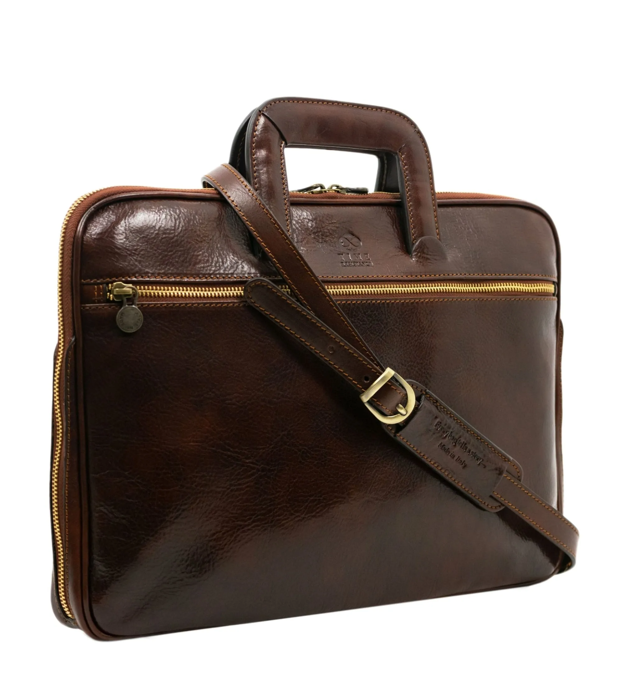 Leather Briefcase Laptop Bag - Brave New World