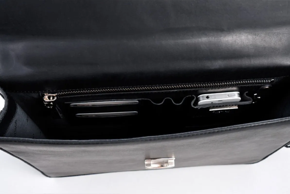 Leather Briefcase - The Forza - Ultra Slim - Onyx Black