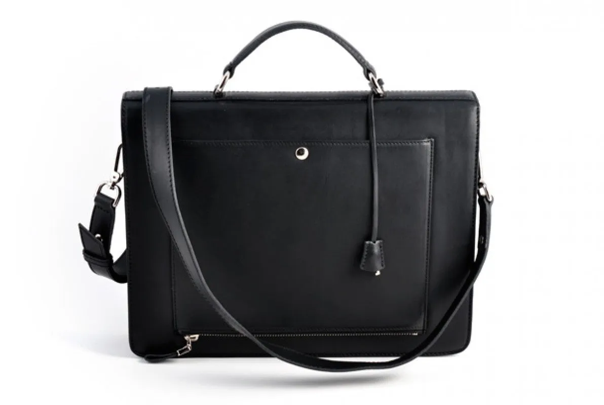 Leather Briefcase - The Forza - Ultra Slim - Onyx Black