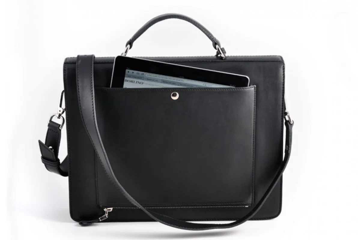 Leather Briefcase - The Forza - Ultra Slim - Onyx Black