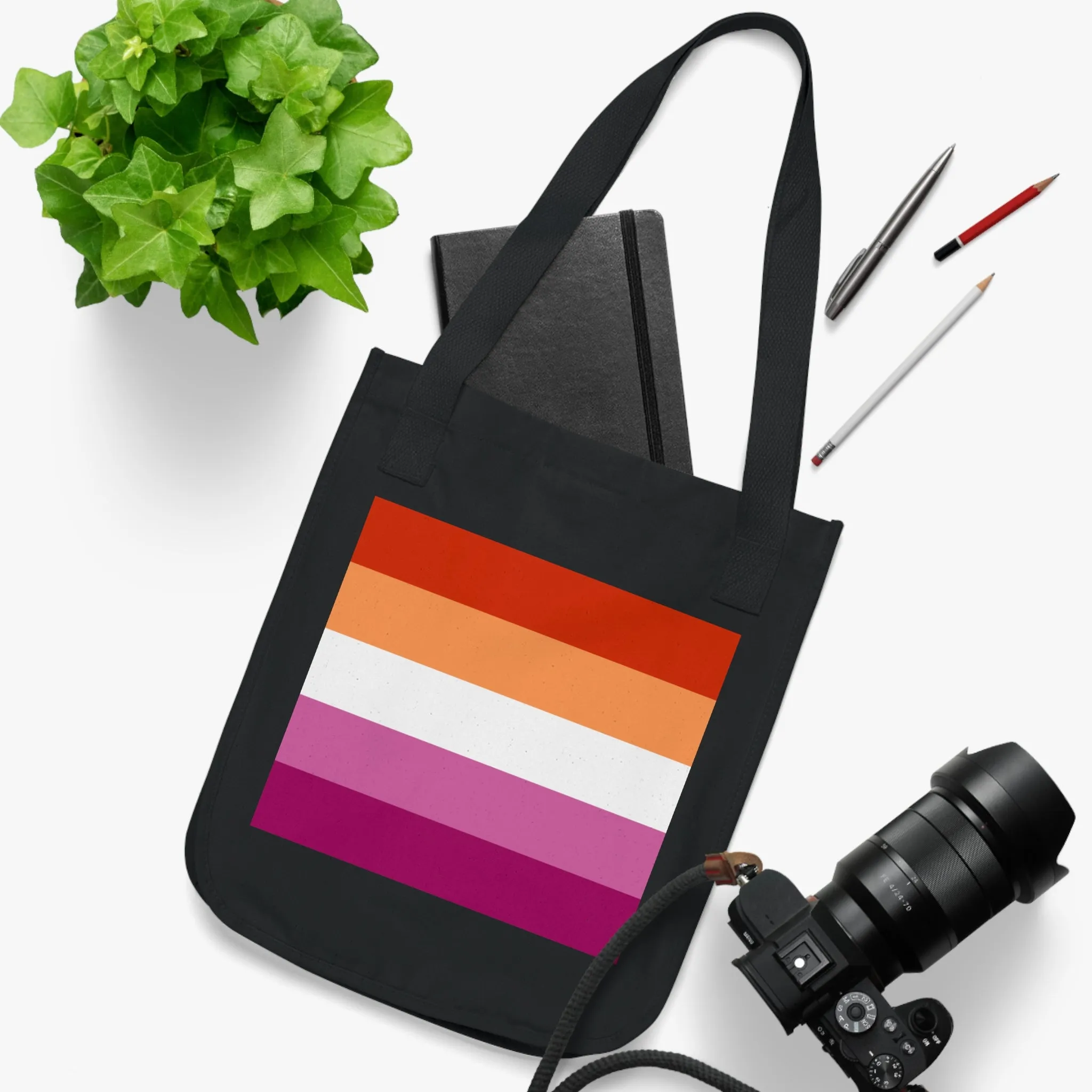 Lesbian Pride Eco-Friendly Stripe Design Canvas Tote Bag - Perfect for Shopping & Everyday Use