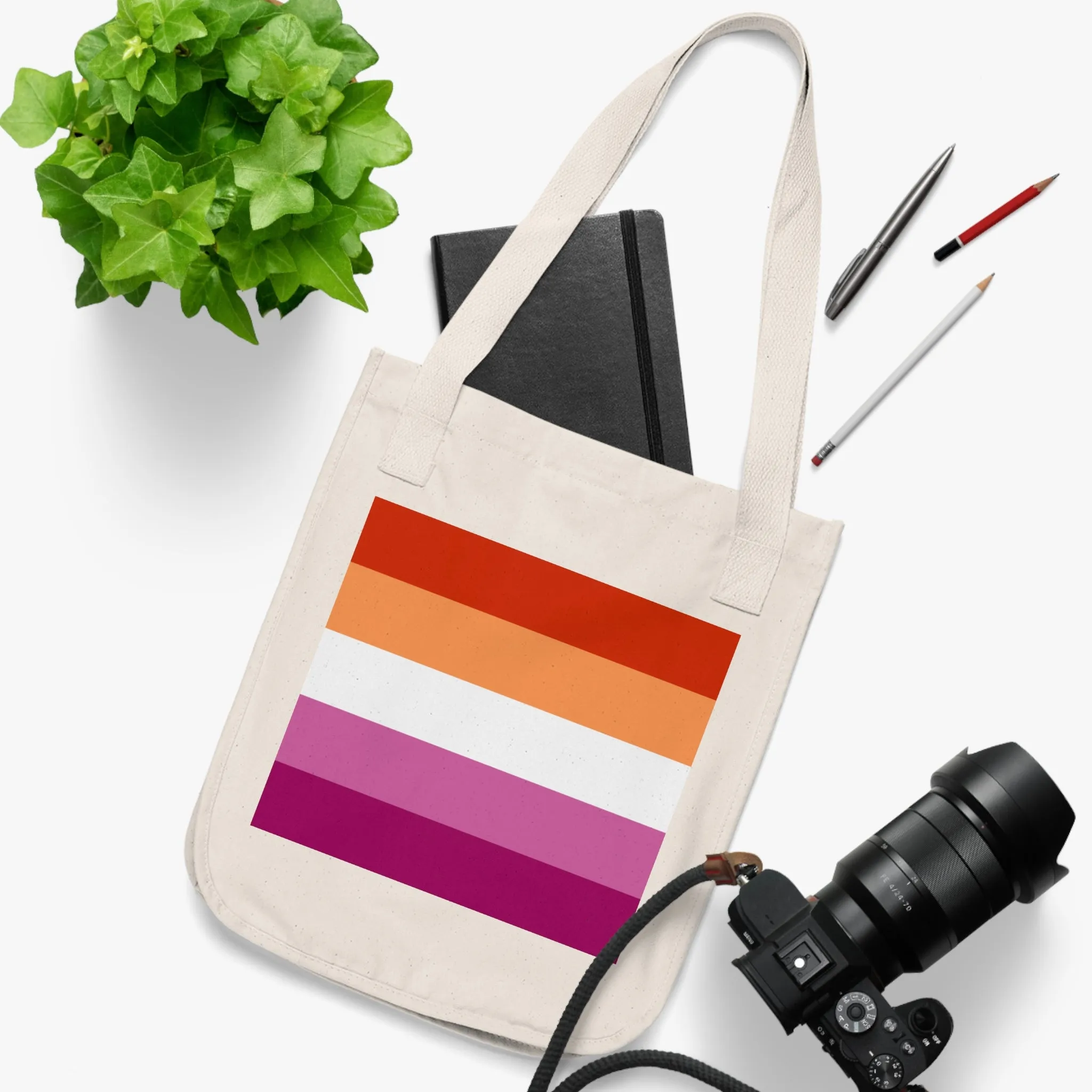 Lesbian Pride Eco-Friendly Stripe Design Canvas Tote Bag - Perfect for Shopping & Everyday Use