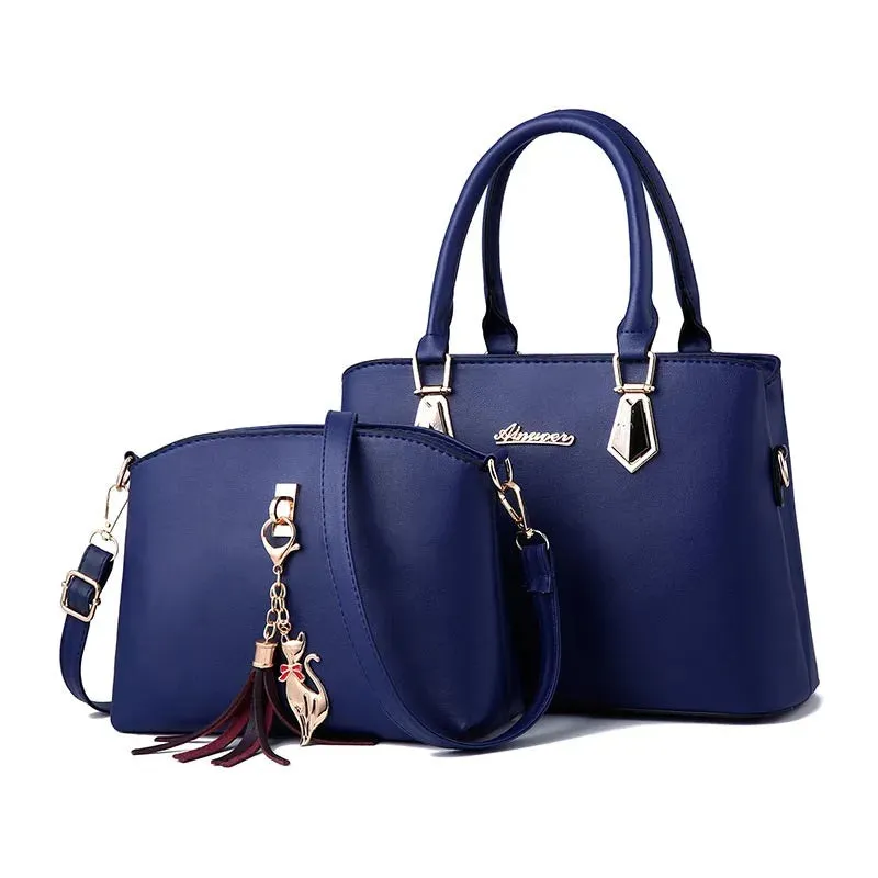 Luxe Navy Duo Handbag Set with Crossbody & Tote