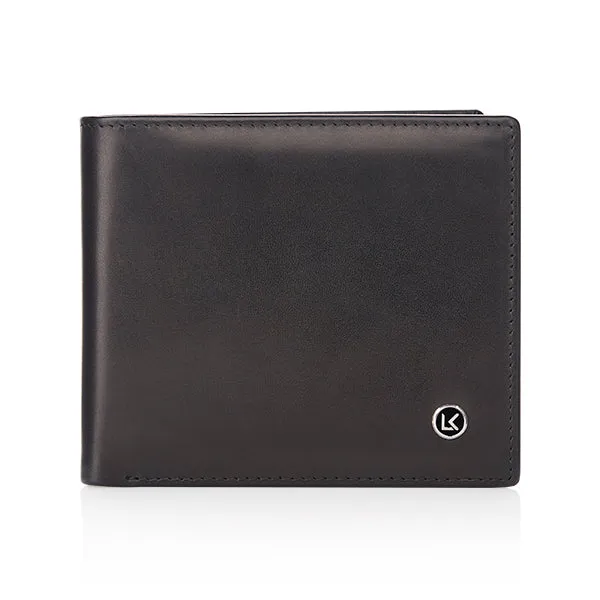 Luxury calfskin leather wallet in black and orange - 8 card slot