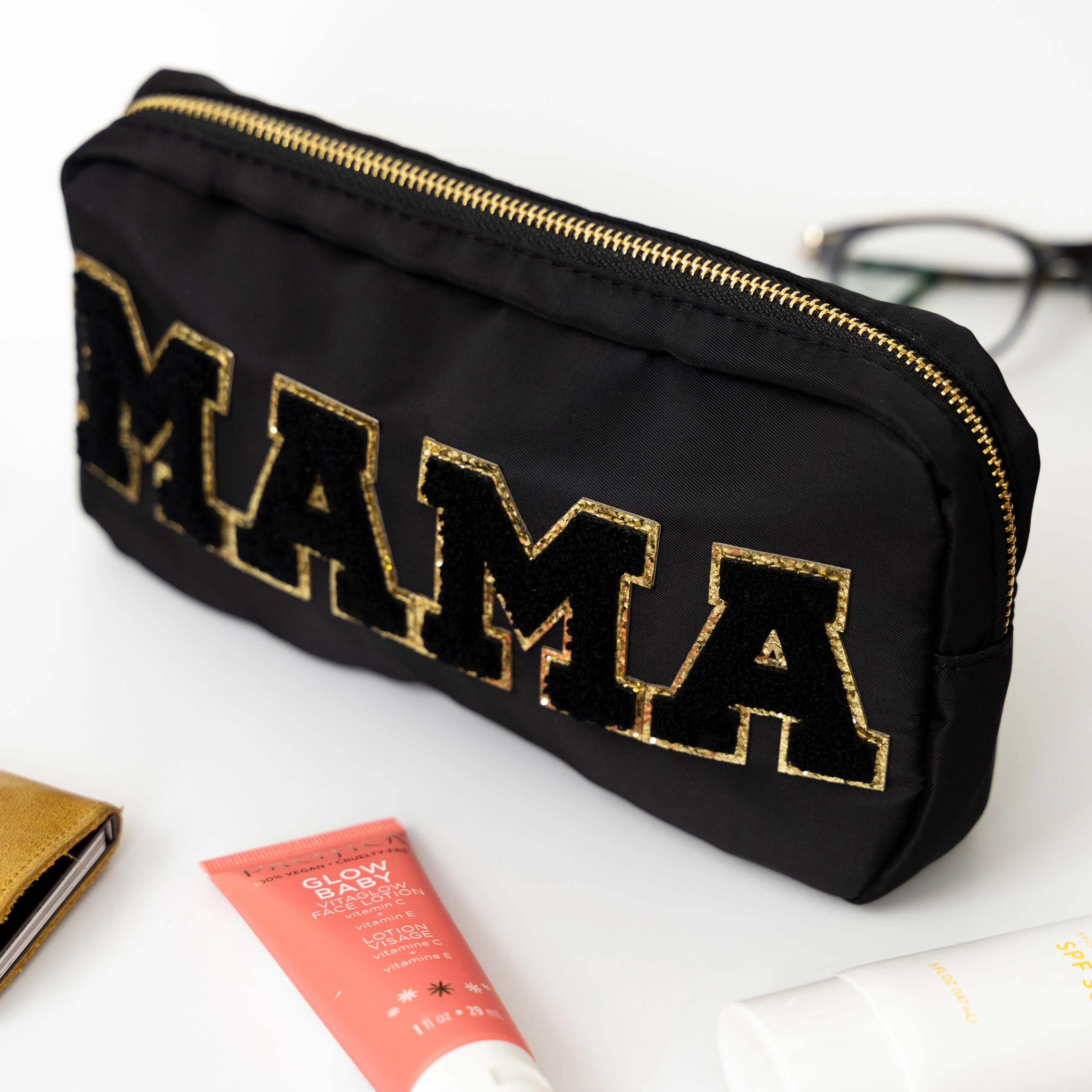 Mama Nylon Chenille Letter Travel Makeup Pouch