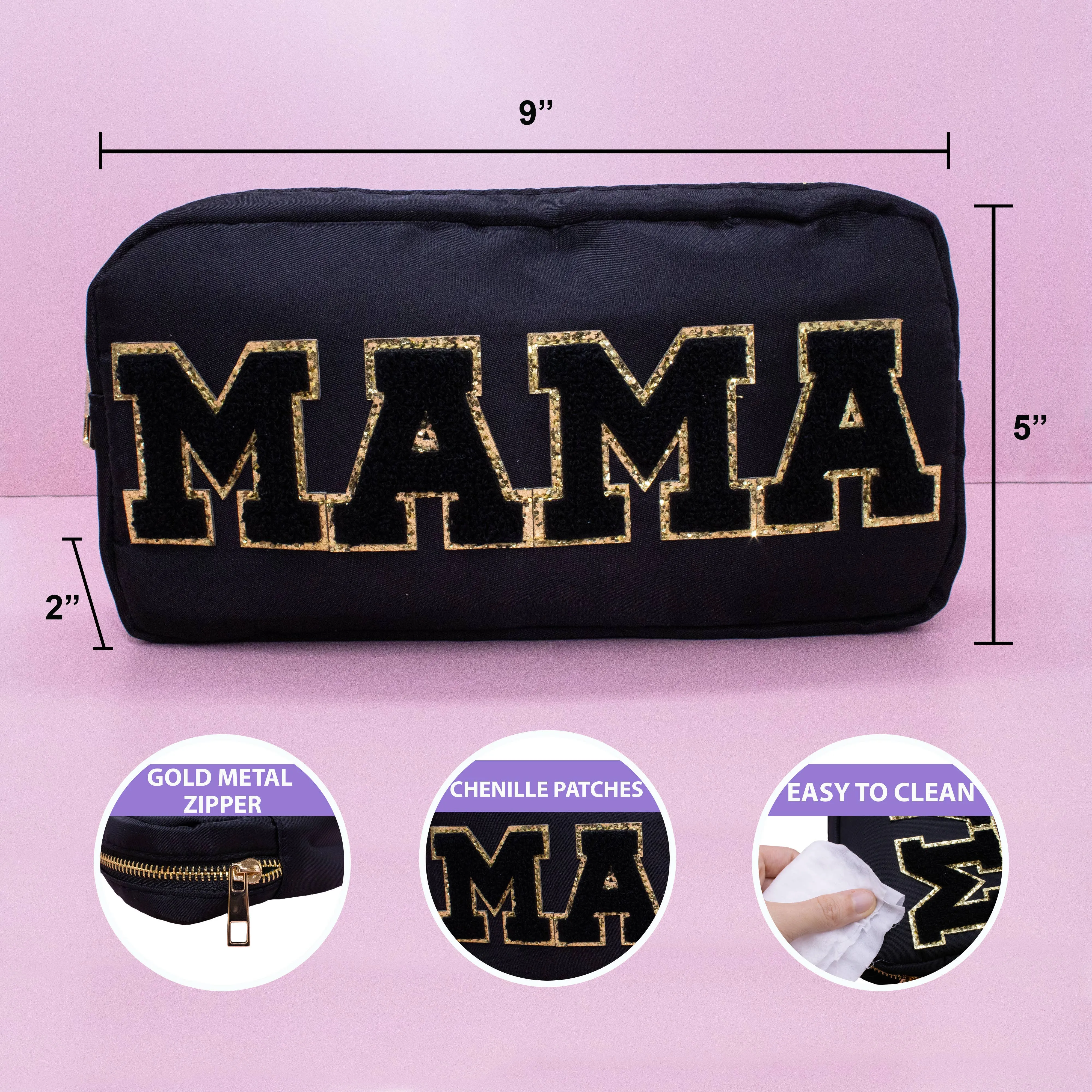 Mama Nylon Chenille Letter Travel Makeup Pouch