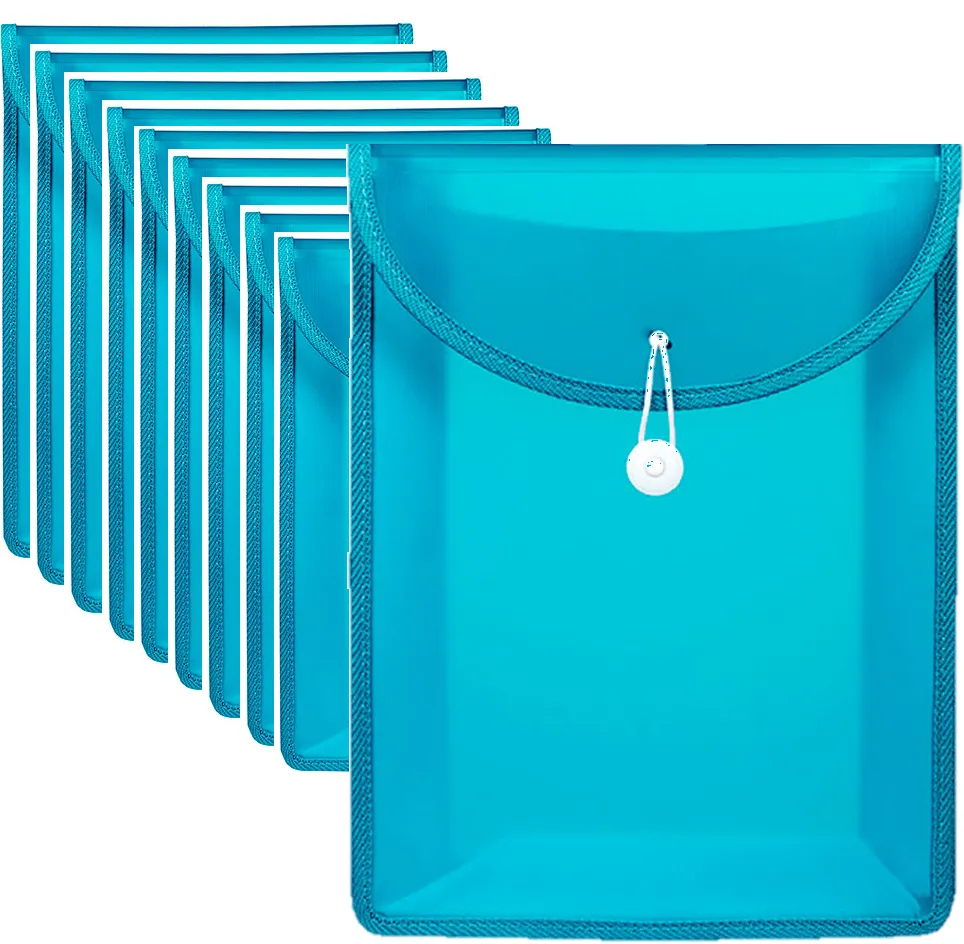 Marbig Top Load File Folder With Elastic Closure PP A4 Aqua Blue Pack 10