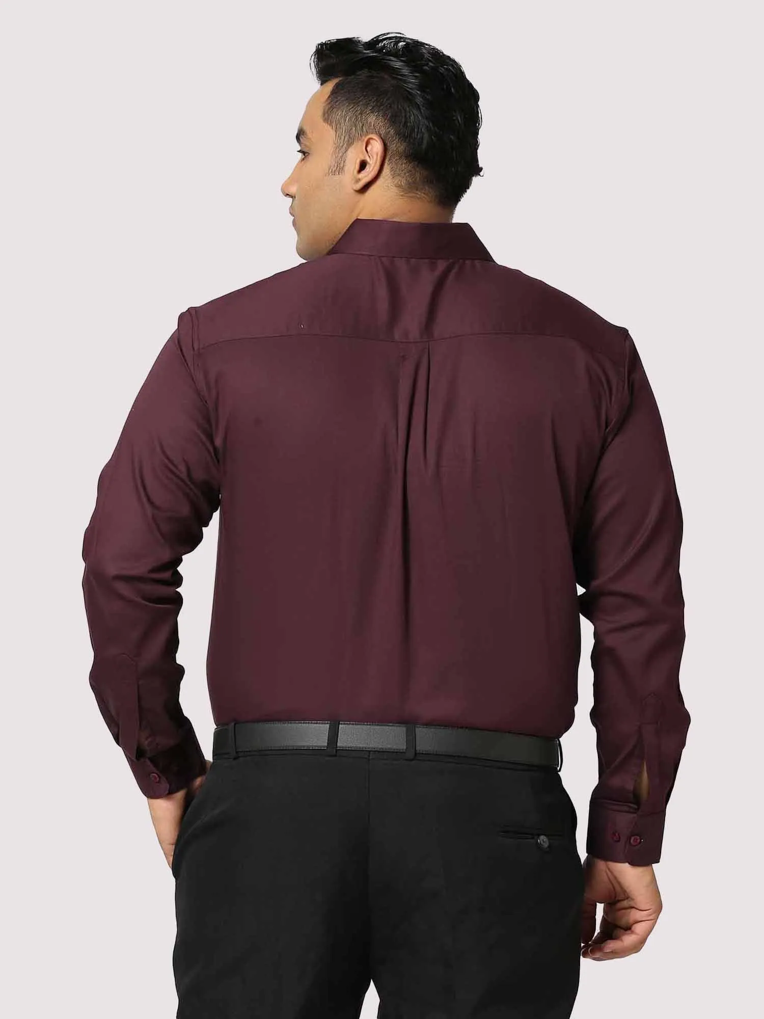 Maroon  Solid Stretchable Cotton Shirt Men's Plus Size