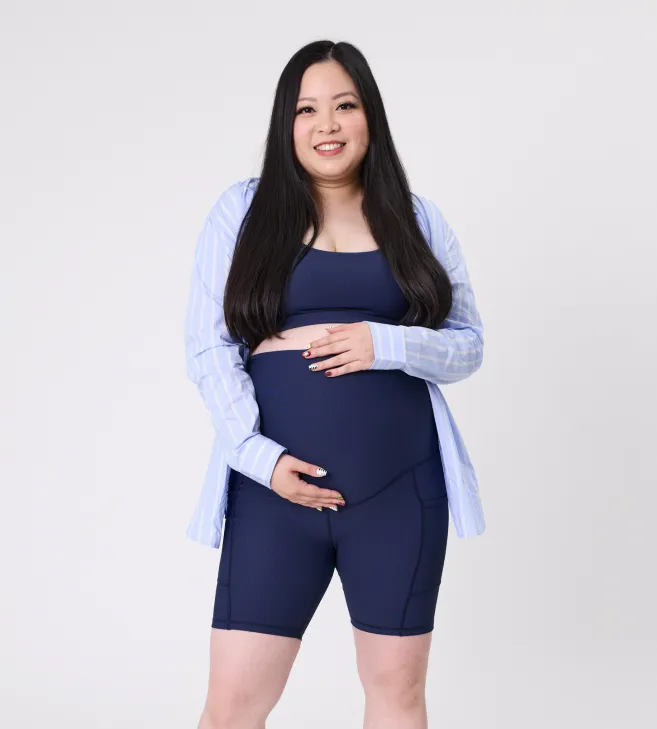 Maternity Bike Shorts - Ryan Ribbed Navy