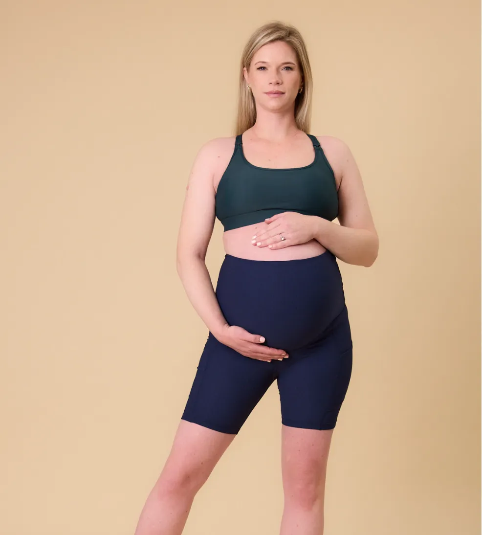 Maternity Bike Shorts - Ryan Ribbed Navy