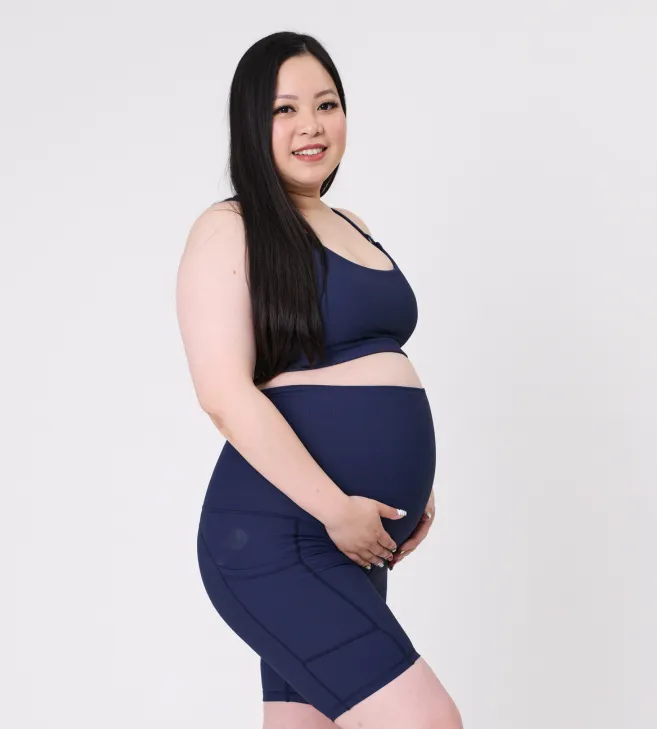 Maternity Bike Shorts - Ryan Ribbed Navy