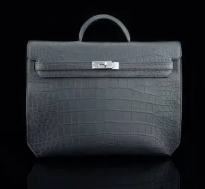 Matt Genuine Crocodile Leather Briefcase Black