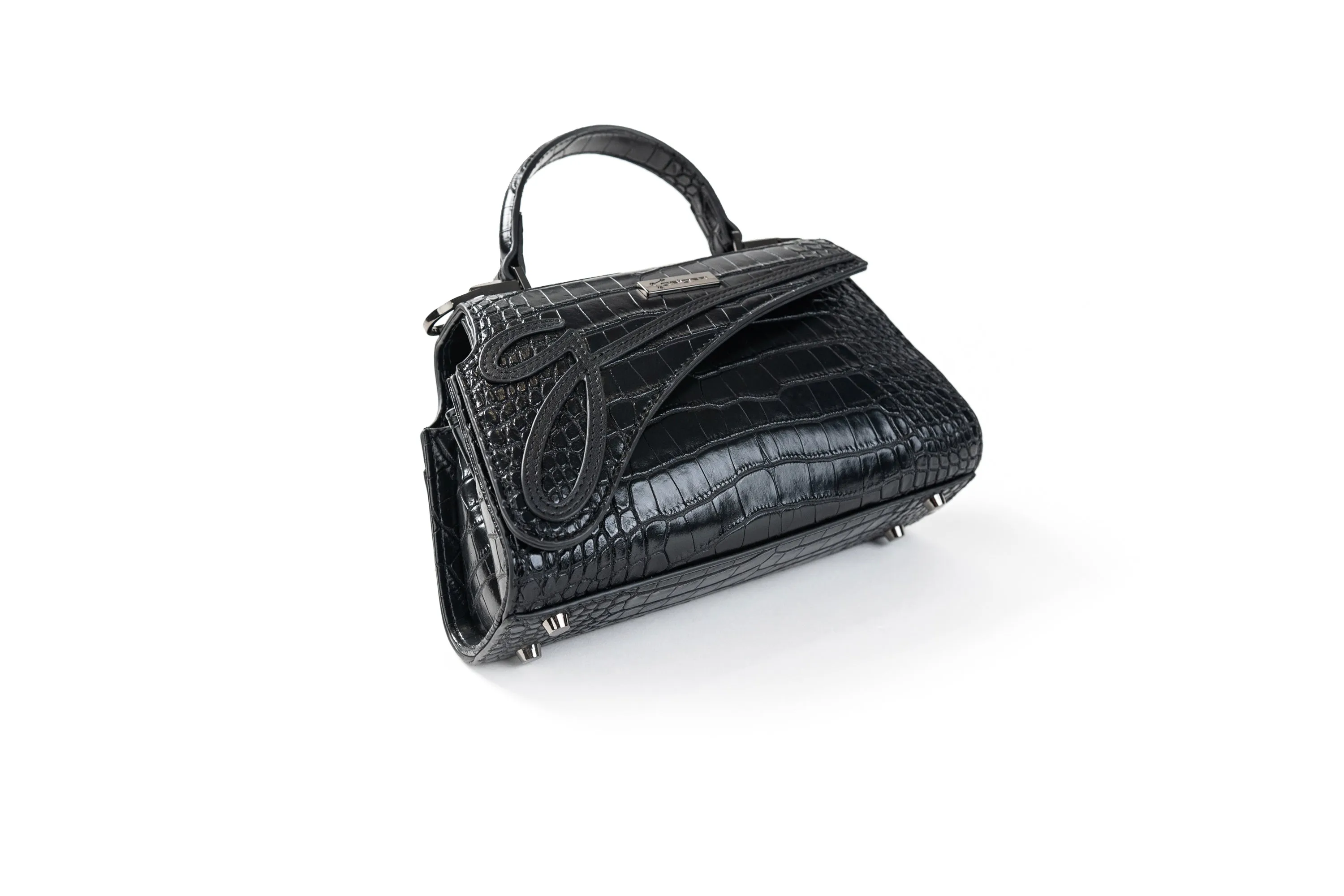 Medium Black Croc Lowercase Flap Bag