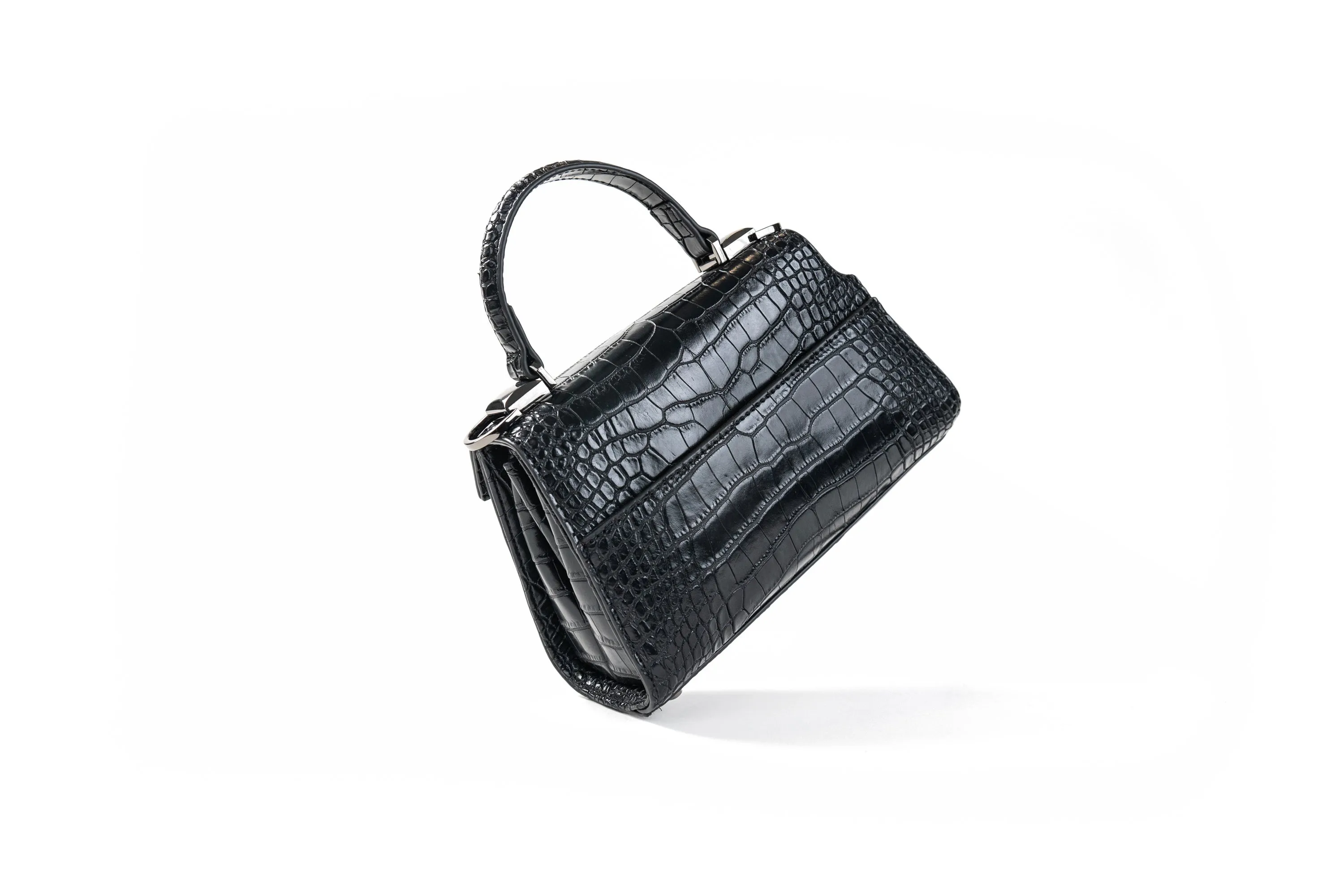 Medium Black Croc Lowercase Flap Bag