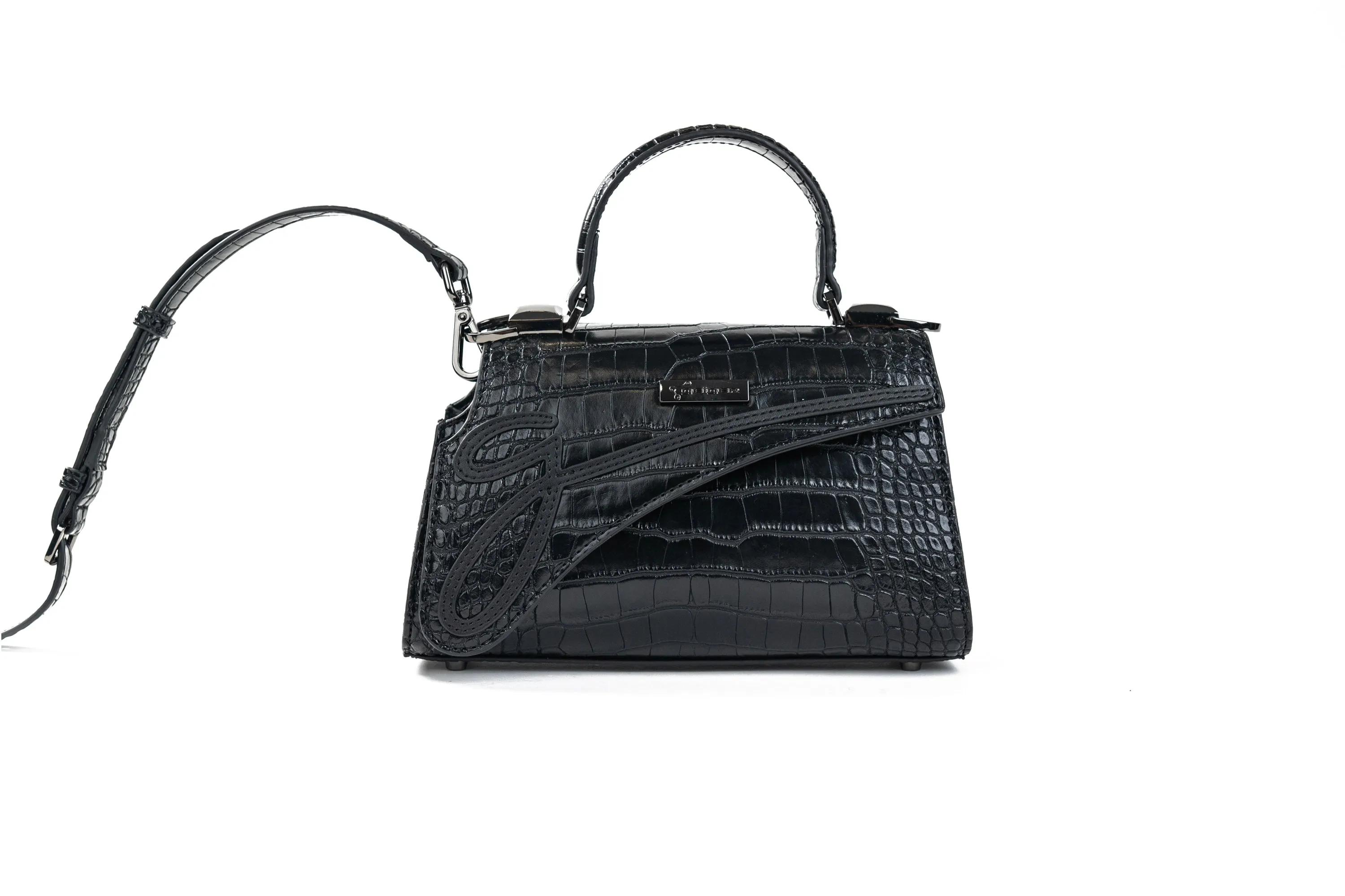 Medium Black Croc Lowercase Flap Bag