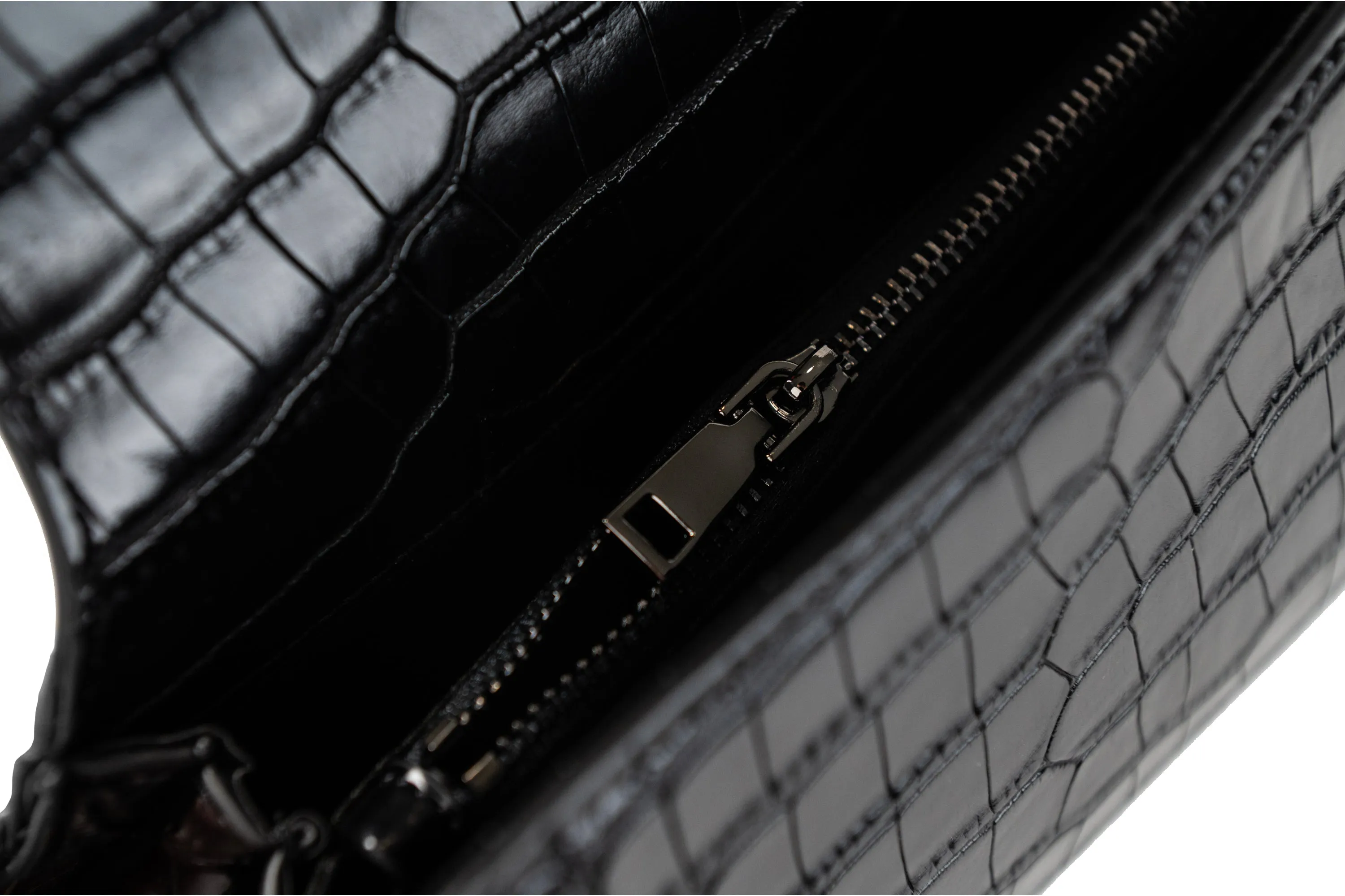 Medium Black Croc Lowercase Flap Bag